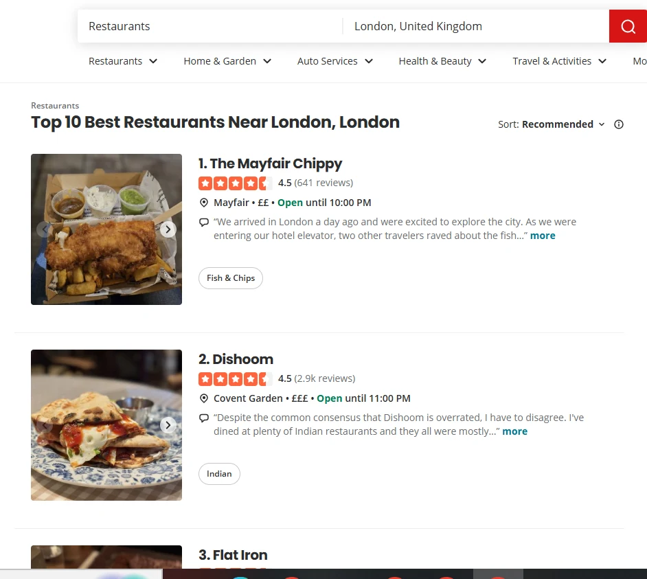 yelp local business listings